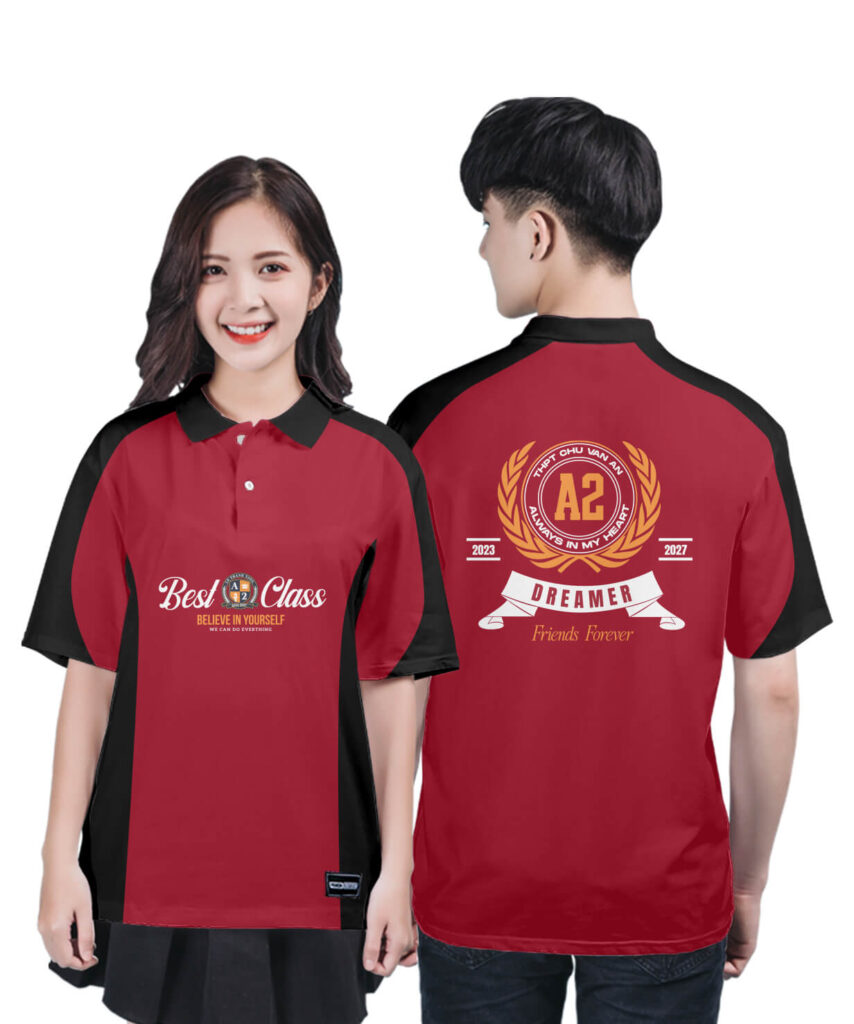 Thiết kế áo lớp màu đỏ đô phối đen