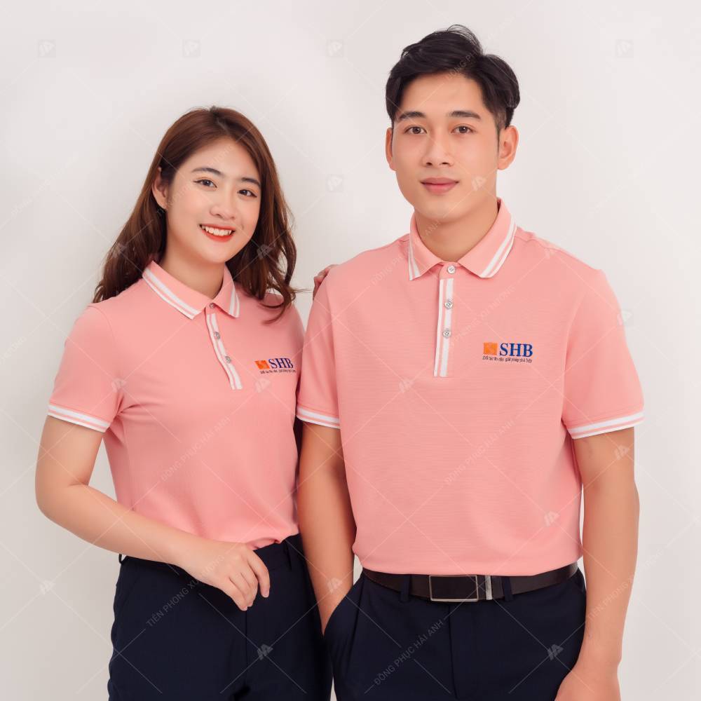 Mẫu áo polo đồng phục màu hồng