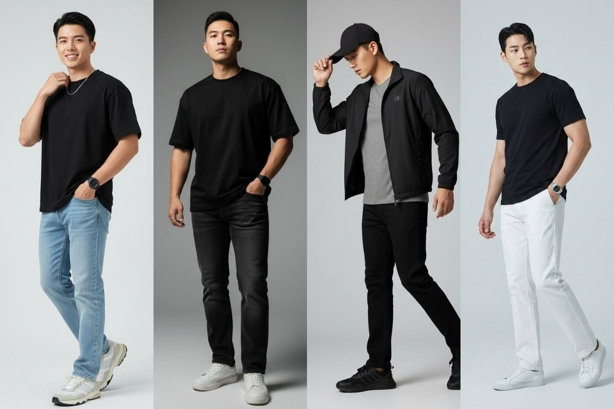 Áo Đen Phối Quần Màu Gì? 15+ Cách Phối Đồ Sành Điệu 4 áo đen phối quần jean xanh