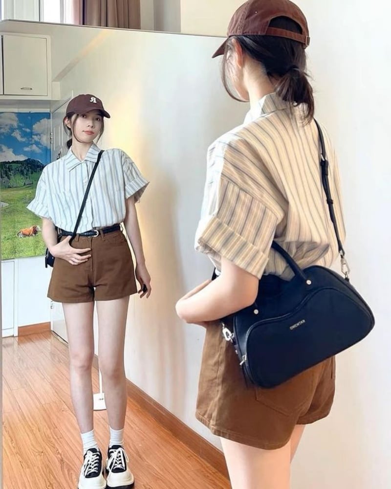 Mẫu áo sơ mi nữ ngắn tay đẹp form rộng
