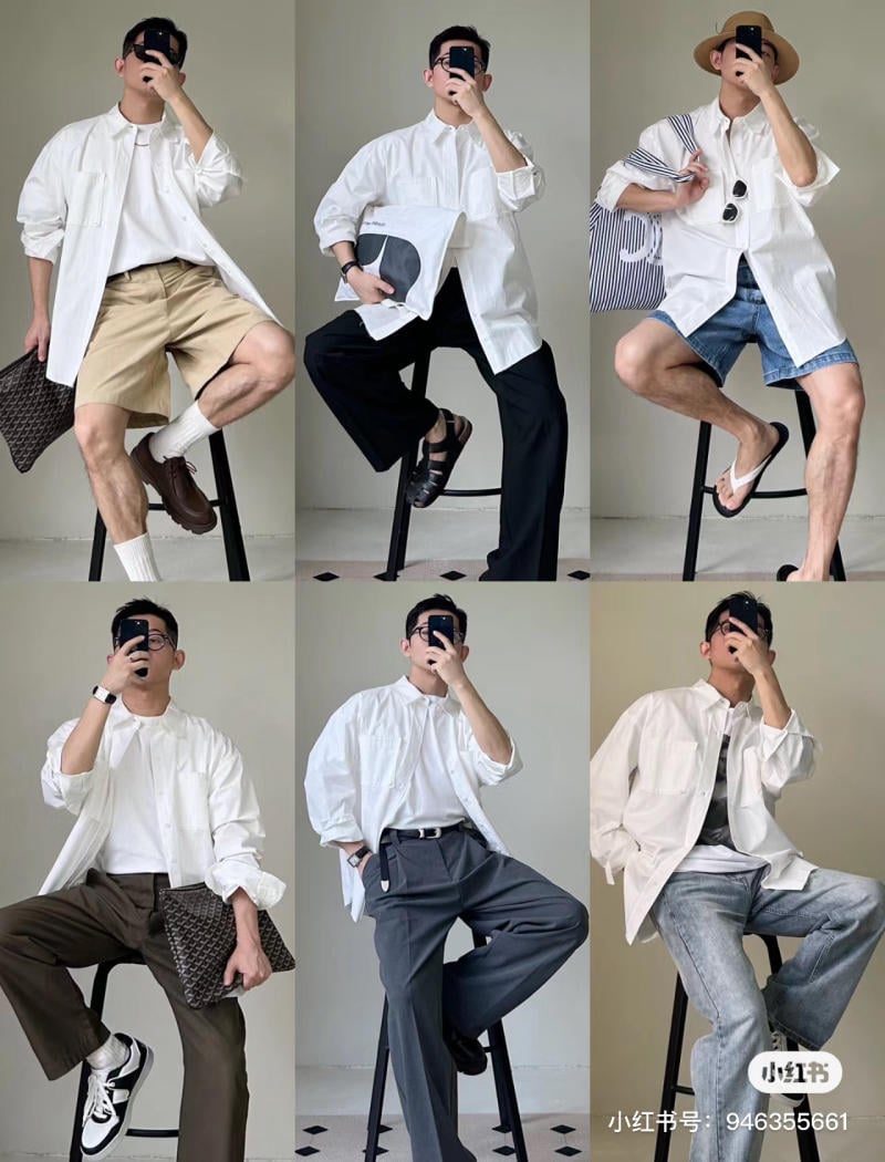Phối đồ sơ mi trắng quần jean nam