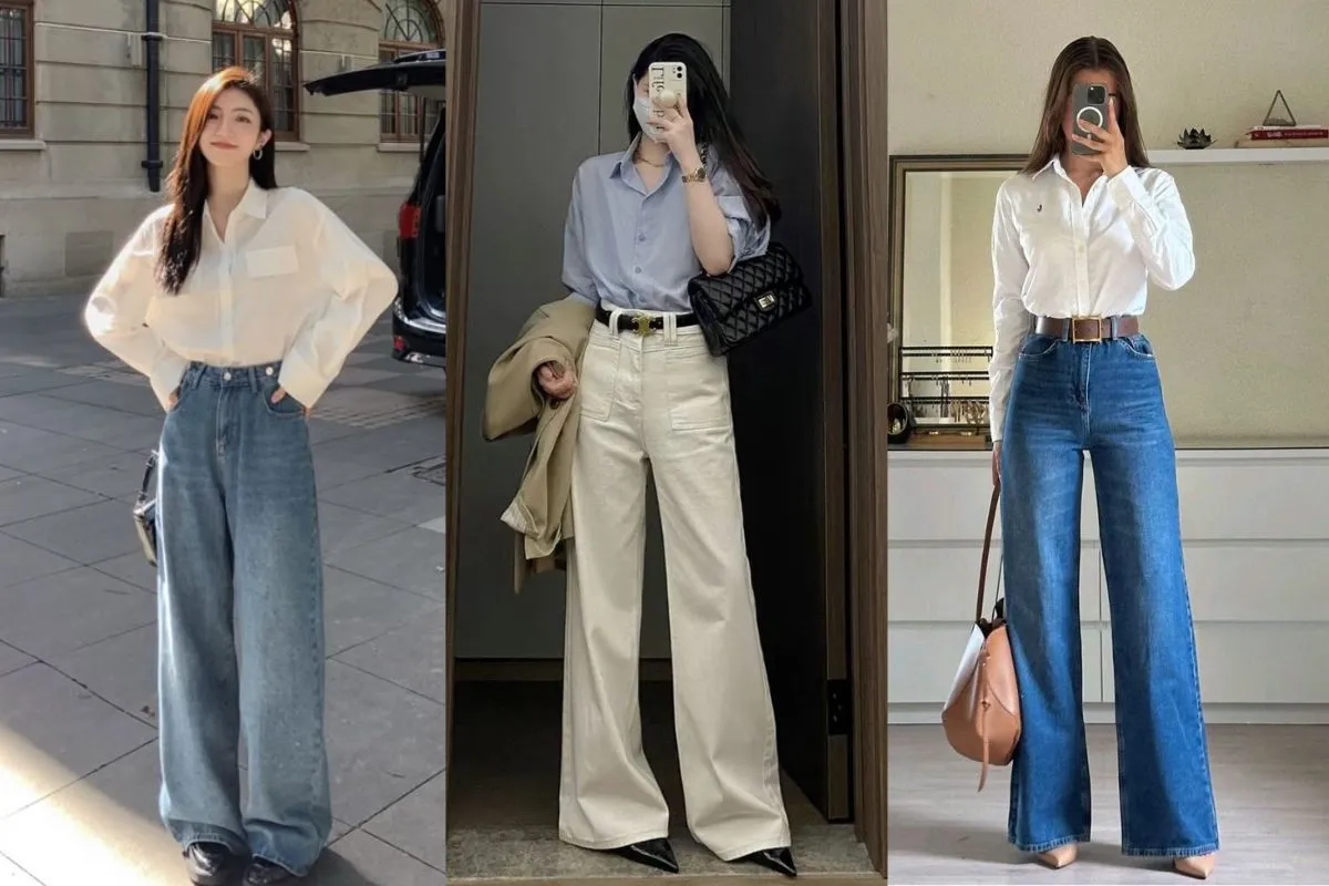 Phối đồ mùa hè với quần jean ống rộng