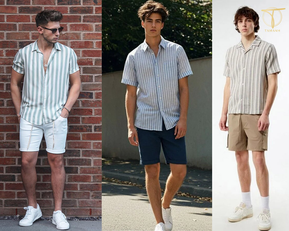 Áo sơ mi kẻ sọc nam mặc với quần jean
