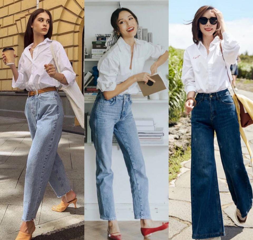 phối đồ đi làm với quần jean áo sơ mi trắng