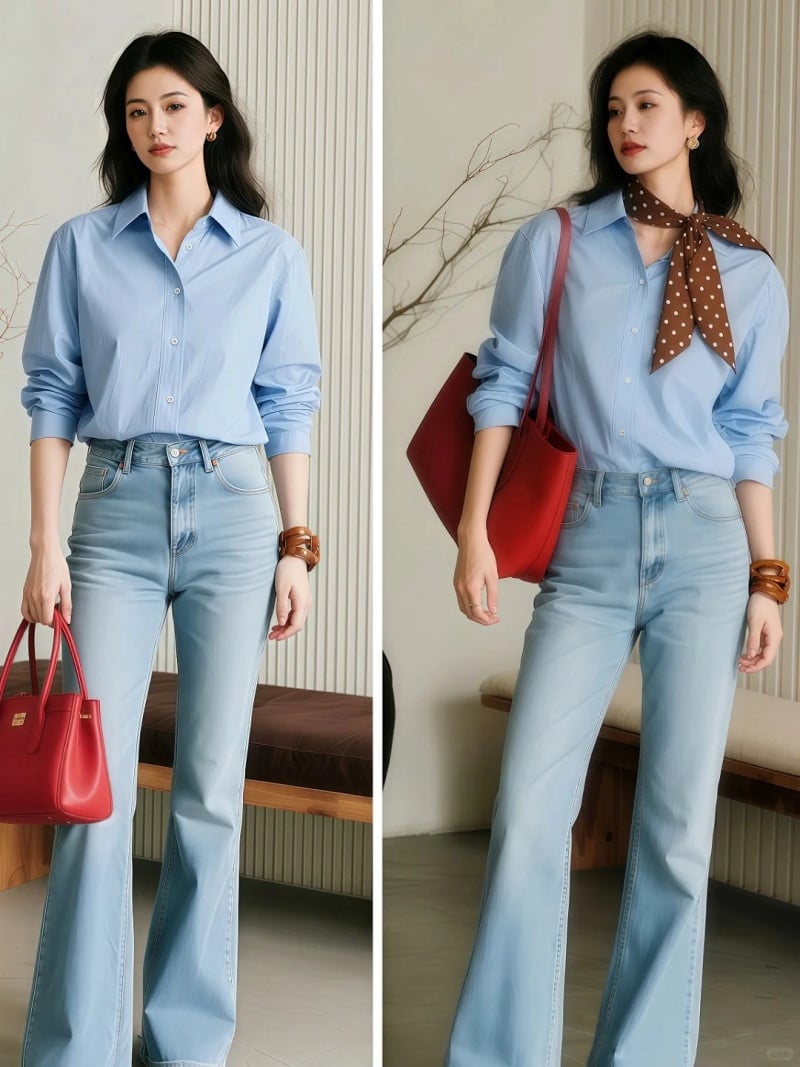 phối khăn với áo sơ mi trắng