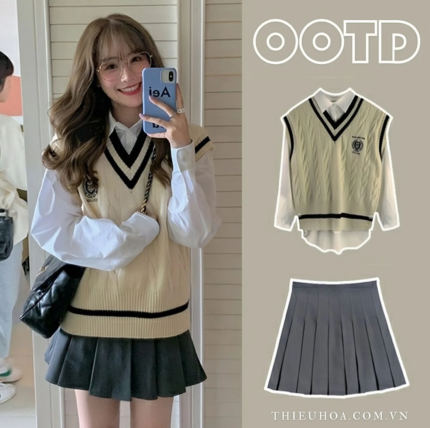 áo gile phối với chân váy