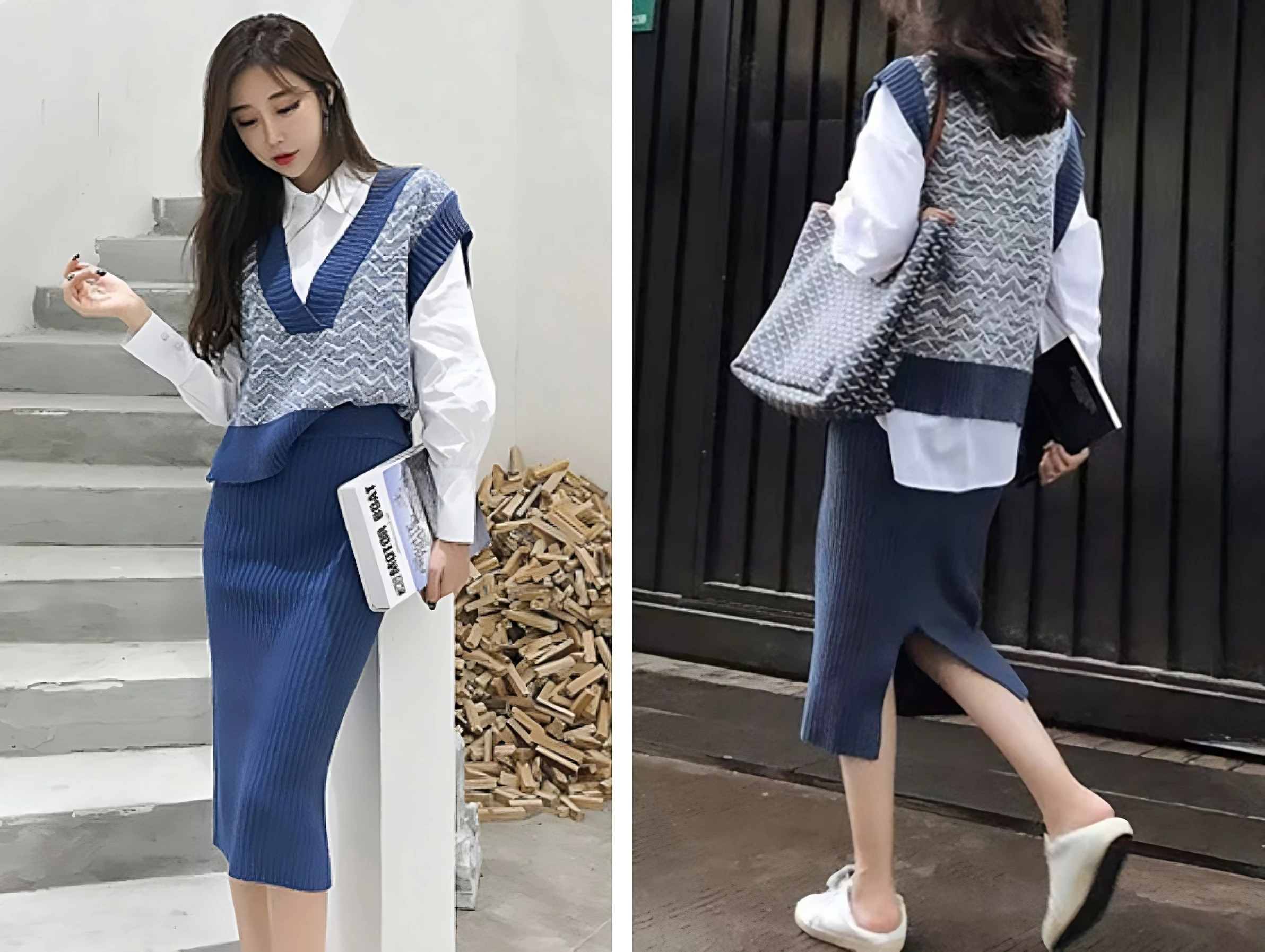 áo gile phối với chân váy