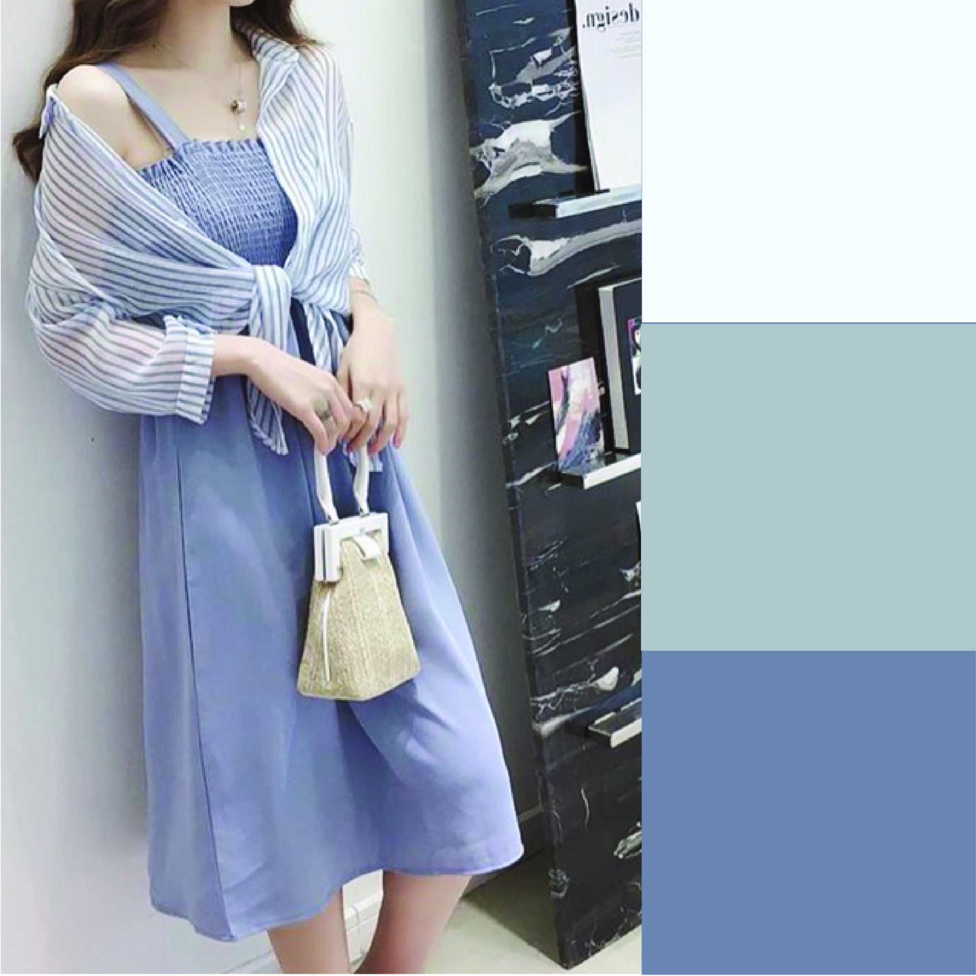 mix váy 2 dây với áo sơ mi