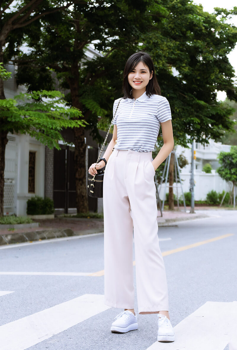 Áo polo nữ mặc với quần short