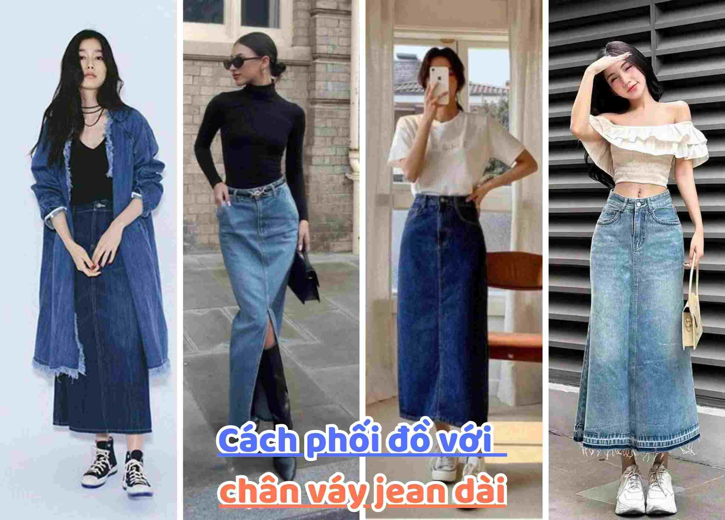 chân váy jean phối với áo gì