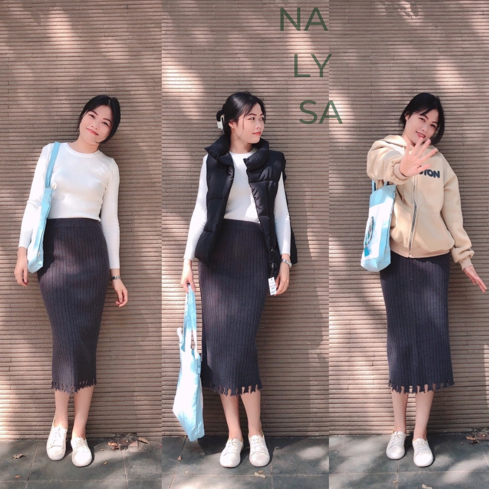 phối đồ với chân váy dài đen