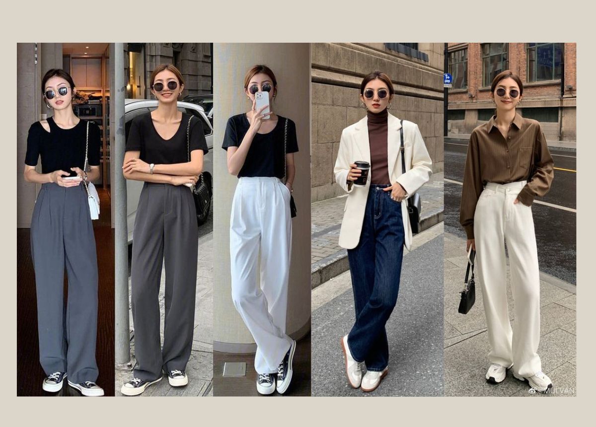 áo lửng mặc với quần ống rộng