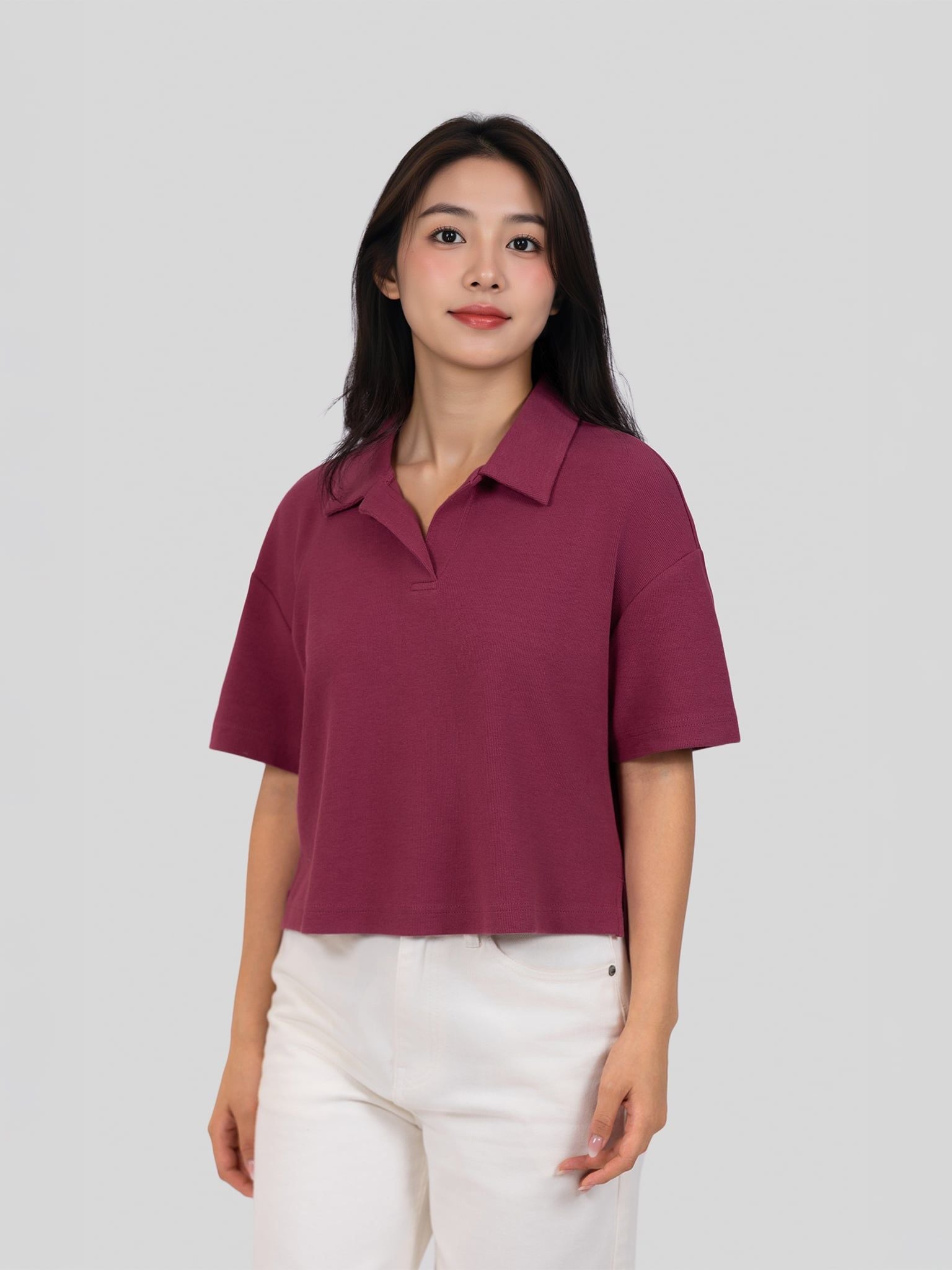 Áo polo form rộng phối với quần jean